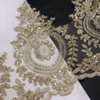 Garniture de dentelle de cordon de broderie de bord d'or de vente chaude avec des paillettes LT2474B