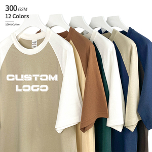 เสื้อยืดสตรีทแวร์ผ้าฝ้าย 100% พิมพ์ลายตามสั่ง OEM ไซส์ US ยูนิเซ็กส์ ทรงโอเวอร์ไซส์ สีบล็อก แขนเสื้อแบบแร็กแลน ผ้าถักเนื้อหนา 300 GSM - Product Image 1