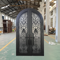 Porte en acier de style européen à double battant avec arche, portail de maison exquis en fer forgé
