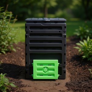 Poubelle à compost de jardin Db 450L noire, structure rectangulaire, pour intérieur/extérieur, stockage domestique, poubelle de recyclage, matériau PP - Product Image 2