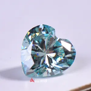 流行的硅石宝石蓝绿色合成钻石心形切割6.5毫米1ct硅石证书