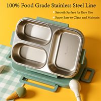 Boîte à lunch durable en acier inoxydable pour enfants et adultes, 25 oz, anti-fuite, conteneur de stockage alimentaire à trois compartiments