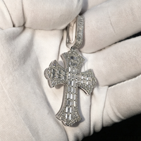Pendentif Hip Hop Croix Gothique en Argent Sterling 925 avec Moissanite VVS GRA intégrale, style Icy Baguette, Bijoux Fins