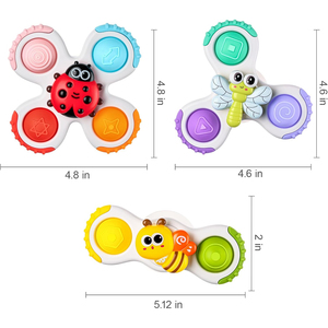 Lot de 3 toupies à <span class=keywords><strong>ventouse</strong></span> pour <span class=keywords><strong>chaise</strong></span> <span class=keywords><strong>haute</strong></span>, jouets sensoriels de voyage pour tout-petits, jouets de bain pour bébés - Product Image 6
