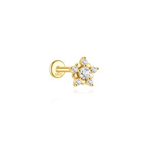 Piercings de Cartílago de Plata de Ley 925 con Baño de Oro de 18K, Diseño Floral con Circonita 5A, Joyería para Mujeres y Niñas - Product Image 1
