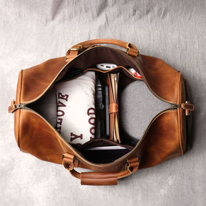 Logotipo personalizado de fábrica impermeable Vintage Crazy Horse cuero genuino cuero Weekender bolsa de viaje bolsa de lona con compartimento para zapatos - Product Image 3
