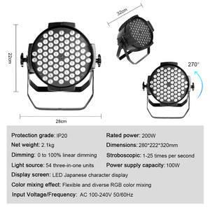 Vente flash, prix d'usine, projecteurs LED PAR RGB 54x3W, DMX512, lavage, IP20, 3200K-7800K, concert, mariage, fête, club, bar, événements, <span class=keywords><strong>disco</strong></span> - Product Image 5