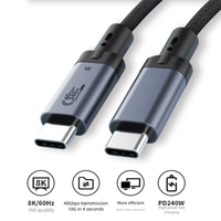 Cable USB 4.0 Tipo-C, Transferencia de Datos de 40 Gbps, Pantalla de 8K/60 Hz, Carga Rápida PD240W 5A, Conductor de Cobre Puro, Nailon, Cámara, Computadora