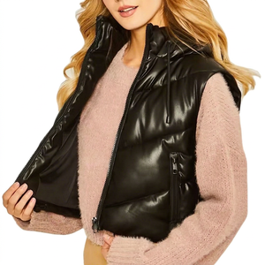 Chaleco acolchado de invierno sin mangas de longitud larga para mujer Premium bordado personalizado/impresión de cuero genuino exterior al por mayor chaleco personalizado - Product Image 1