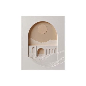 JZ Wabi Sabi Grand 3D Bâtiment Décor À La Maison Mur Art Technique Mixte Oeuvre À La Main Sculpture Sur Bois <span class=keywords><strong>Abstrait</strong></span> Paysage <span class=keywords><strong>Peinture</strong></span> - Product Image 3