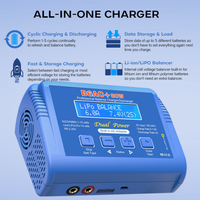 Chargeur-déchargeur double alimentation HTRC B6AC 80W à entrée CA multi-technologies pour batteries RC, drones, voitures, bateaux et modèles de loisirs