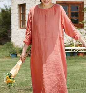 Vestido Maxi de Lino/Algodón con Cuello en V para Mujer, Corte en A, Manga Corta, Casual, Corte Regular, Lavable, Transpirable, Ecológico, con Cinturón - Product Image 5
