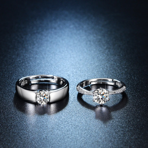 Bague réglable en diamant plaqué <span class=keywords><strong>argent</strong></span> de luxe promesse de <span class=keywords><strong>mariage</strong></span> personnalisée pour hommes et femmes vente en gros personnalisée - Product Image 3