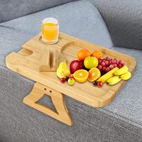 Plateau TV portable en bambou, design classique, pliable, avec porte-gobelet rotatif et pince de fixation pour accoudoir de canapé, pour boissons, collations et télécommande, idéal pour le salon