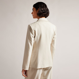 Nuovo Design personalizzato <span class=keywords><strong>donna</strong></span> manica lunga profondo scollo <span class=keywords><strong>a</strong></span> V <span class=keywords><strong>righe</strong></span> doppio petto abito formale <span class=keywords><strong>Blazer</strong></span> per ufficio - Product Image 3