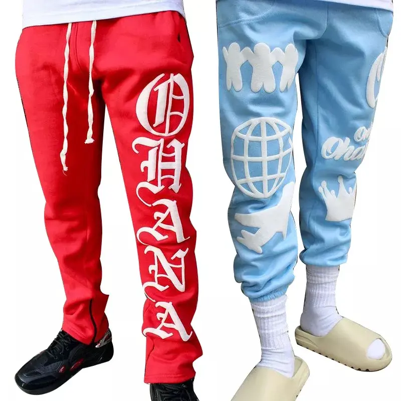 Custom 3D Stacked Heavy Distressed Slim Fit Heavyweight 100% Cotton For Men Sweat Pants With Logo Puff Print Sweatpants