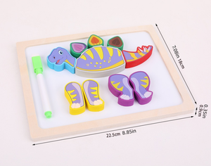 Tavola da Disegno Magnetica 3D per Bambini, Puzzle in Legno a Forma di Dinosauro, Lavagna per Graffiti Cancellabile, Giocattolo Educativo per la Prima Infanzia - Product Image 6