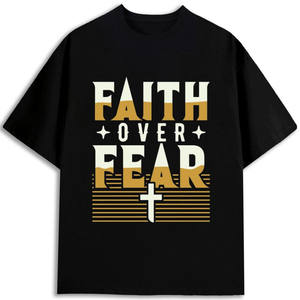 Camiseta para hombre Faith Over Fear, 100% algodón, corte regular, manga corta, diseño estampado, cuello redondo de jersey transpirable - Product Image 1