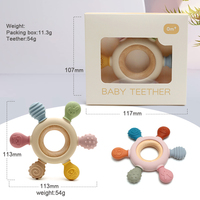 Anneau de dentition pour bébé en bois sans BPA, en silicone de qualité alimentaire, forme de gouvernail, jouet doux, hochet sensoriel, pour la mastication et le soulagement des douleurs de la dentition