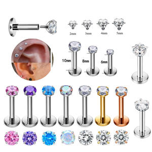 Toptan 316L paslanmaz çelik dudak damızlık düz zirkon Piercing küpe iç iplik kulak kemik damızlık ve dudak yüzük çocuklar için - Product Image 2