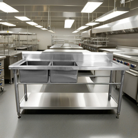 Wastafel Ganda Stainless Steel untuk Luar Ruangan, Komersial, Restoran, Dapur, Laundry, Garasi, Bar, Pertanian, MOQ Besar