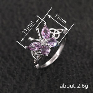 Anillo de Mariposa T0328 de Plata 925 con Cristal de Corte Marquesa y Engaste de Diamantes de Imitación, Anillos Finos para Uso Diario de Mujer - Product Image 4