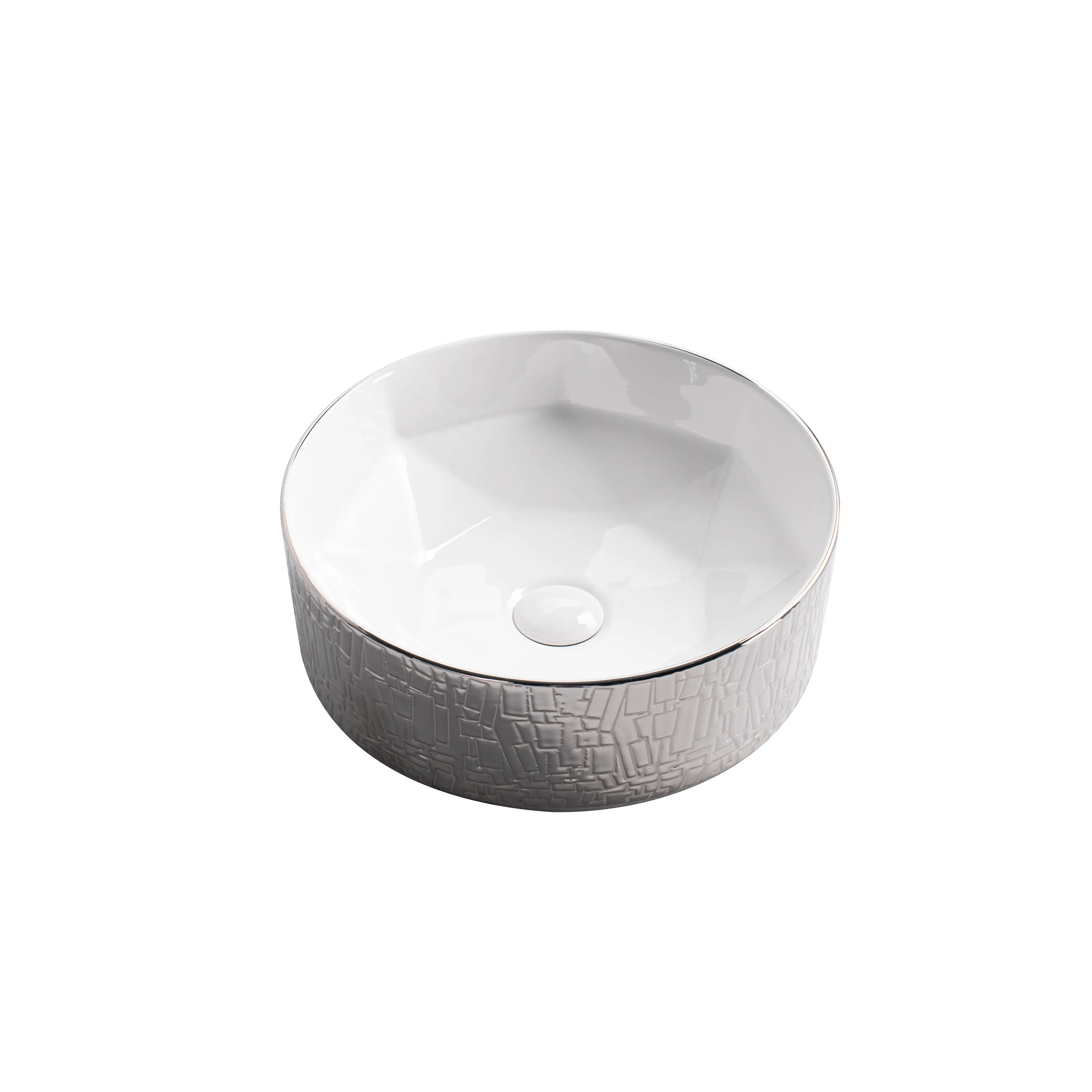 Fashion Modern Round Shape Silver Electroplated Above Counter Ceramic Bathroom Sink Hand Wash Basin