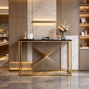 Table <span class=keywords><strong>console</strong></span> moderne minimaliste avec structure métallique ajourée et plateau en marbre pour hall <span class=keywords><strong>d</strong></span>'<span class=keywords><strong>entrée</strong></span> de villa, mobilier de maison - Product Image 3