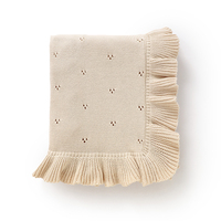 Mantas de punto Mimixiong OEKO-TEX de algodón premium con nombre bordado, borde con volantes y diseño hueco para bebés, ropa de cama infantil.