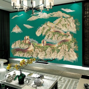 Mural de Pared Bordado Ke Hong El Emperador Dorado, Paisaje de la Gran Muralla China, Tela No Tejida, Decoración del Hogar, Rectangular, Resistente a la Humedad - Product Image 1