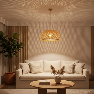 Lampe suspendue en rotin de bambou, lanterne tissée à la main, lustre Japandi minimaliste, lampe suspendue en osier naturel, fournisseur OEM - Product Image 5