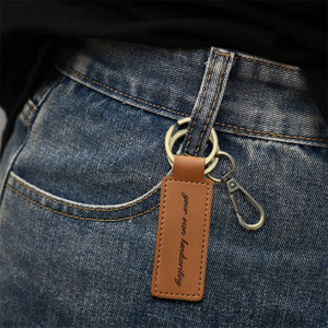 Llavero de Coche Portátil de Cuero PU Rectangular Estilo Americano, Venta Caliente, con Grabado Láser, Anillos para Llaves - Product Image 4