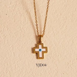 สร้อยคอจี้แฟชั่นทำจากสเตนเลสสตีลเคลือบทองรูปตาปีศาจไขว้สีฟ้า eye18k - Product Image 3