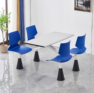 Ensemble de table à manger moderne pour cantine avec chaises bleues intégrées, design durable et élégant pour les cantines scolaires et de bureau - Product Image 4