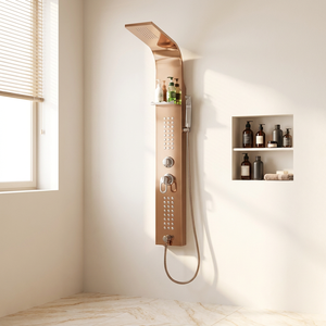 Système <span class=keywords><strong>de</strong></span> douche mural moderne en acier inoxydable couleur or rose avec jets <span class=keywords><strong>de</strong></span> pluie et <span class=keywords><strong>de</strong></span> massage, robinet en céramique pour toilettes, salles <span class=keywords><strong>de</strong></span> <span class=keywords><strong>bain</strong></span> et hôtels - Product Image 1