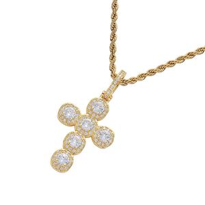 CN077 Collar con Colgante de Cruz CZ Brillante, Chapado en Oro, Cadena de Cuerda, Joyería de Regalo Estilo Hip Hop - Product Image 3