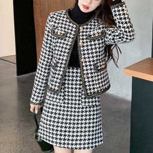 Bộ đồ hai mảnh áo khoác len mùa thu đông, họa tiết chim ngàn con, kiểu dáng thanh lịch, chất liệu tweed - Product Image 6