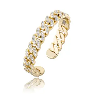 Ins zircão pulseira de cristal feminina, bracelete de pedra preciosa com brilho, dourado