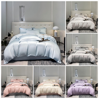 Parure de lit 4 pièces moderne 100 % Lyocell personnalisée, couleur unie, drap-housse, taie d'oreiller, pour dortoir universitaire, soyeuse et fraîche pour l'été