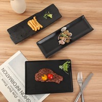 Assiette rectangulaire jetable en mélamine noire style Japandi Danuo, motif uni, pour sushi et grillades BBQ