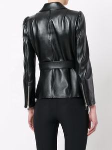 Chaqueta de piel sintética para mujer, abrigo de motorista de manga larga y cremallera, talla grande, Otoño e Invierno - Product Image 3