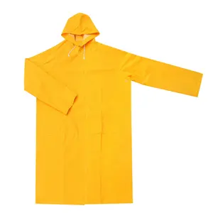 Heavy duty outdoor waterproof oil resistant yellow long worker PVC raincoat manufacturer for mining, construction, factory etc.