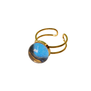 Fashion <b>Rings</b> 316L Stainless Steel PVD <b>Gold</b> Plating Sustainable Resistant Blue Stone Cuff <b>Ring</b> - Product Image 2