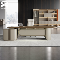 Ensemble de bureau de direction ergonomique en L moderne avec rangement intégré, design modulaire en bois pour immeuble de bureaux, mobilier de luxe
