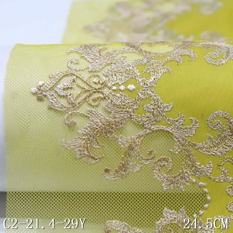 Glossy Satin Fabric Double Net Embroidery Lace Trim for Lingerie Nightwear Dress Yellow Flower Laces