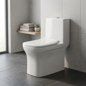 WC monobloc Ripon Square Model en céramique à siphon avec abattant à fermeture douce, siphon en P et double chasse pour projets de salles de bain de luxe - Product Image 4
