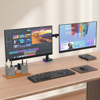 Bras de moniteur double personnalisé Khcoohoo Kehao avec hub intégré, ports RGB réglables, configuration inclinable à 45°, acier allié, écran 13-27 pouces