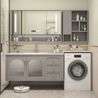 Ensemble de meuble de salle de bain moderne à DEL avec évier unique Coiffeuse de salle de bain moderne en chêne suspendue avec lave-linge
