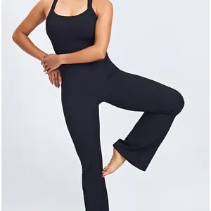 Luckpanther Onesie Kompression ärmellos rückenfrei Fitness Yoga-Jumpsuits weite Beine Hosen solide Farbe Damen-Jumpsuits