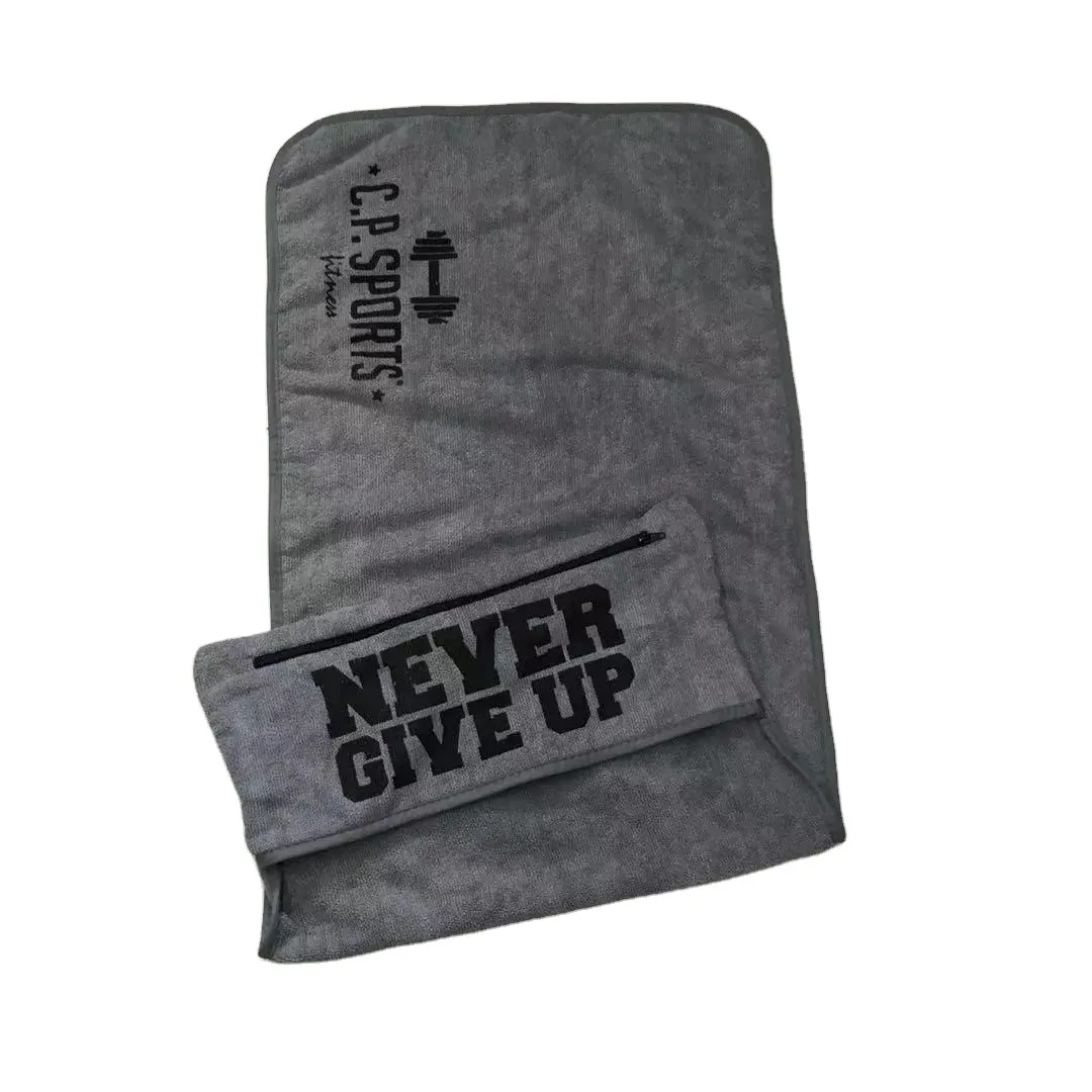 100% cotone o microfibra cotone sport Logo personalizzato asciugamano da allenamento con magnete economico asciugamano Fitness da palestra con tasca con cerniera